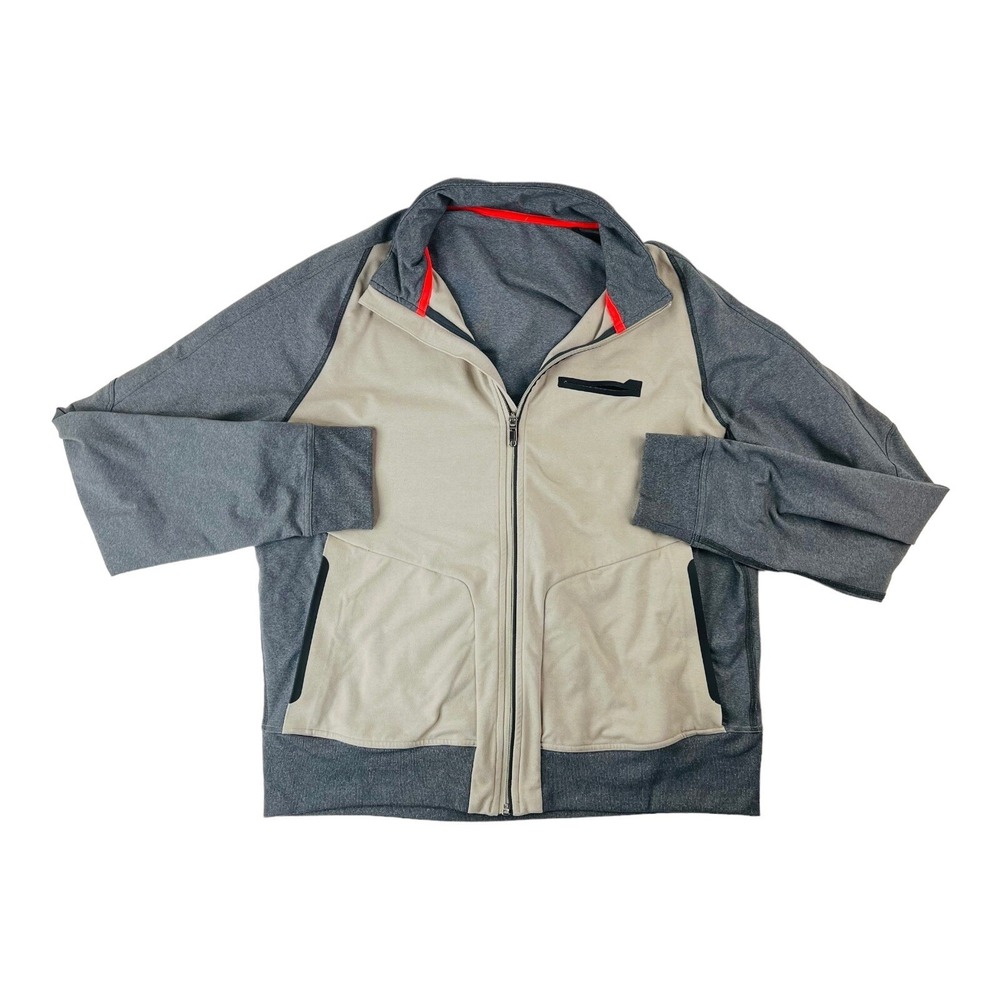 Lululemon Tan & Gray Athletic Stretch Full Zip Jacket w/ Zippered Pockets Sz XL